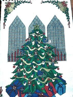 1995 Hayim Co. Christmas Tree Blue Mat Decor Throw Rug 22 X 42 Cotton